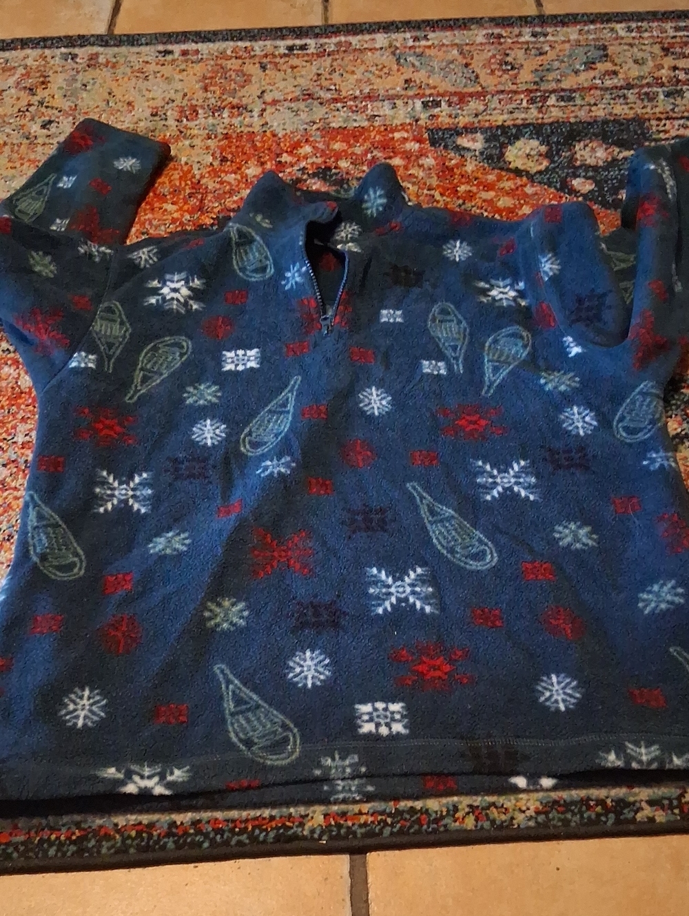 Cherokee Navy Patterned Zip-Up Fleece Pullover